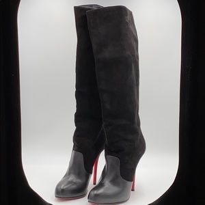 Christian Louboutin knee high black suede boots